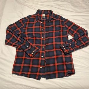 H&M Navy Blue and Orange Plaid Flannel